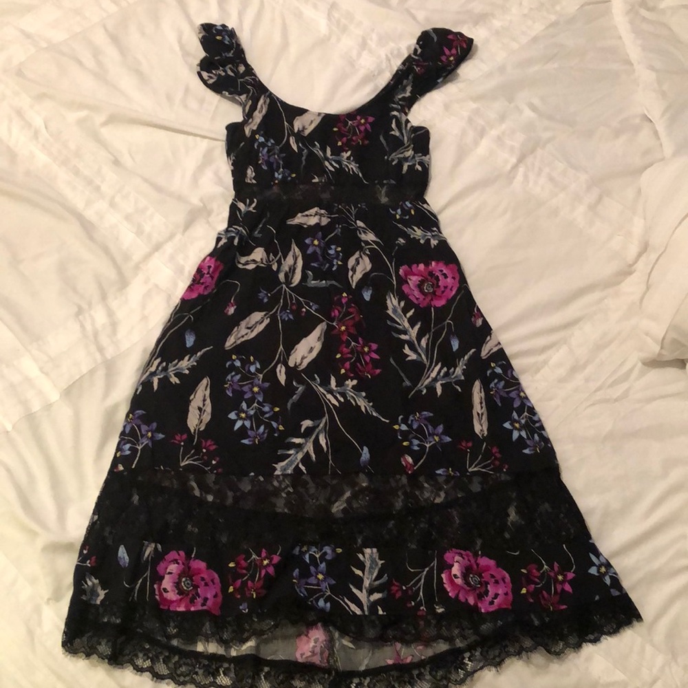 Flowers, black lace hi-low XS dress from Express